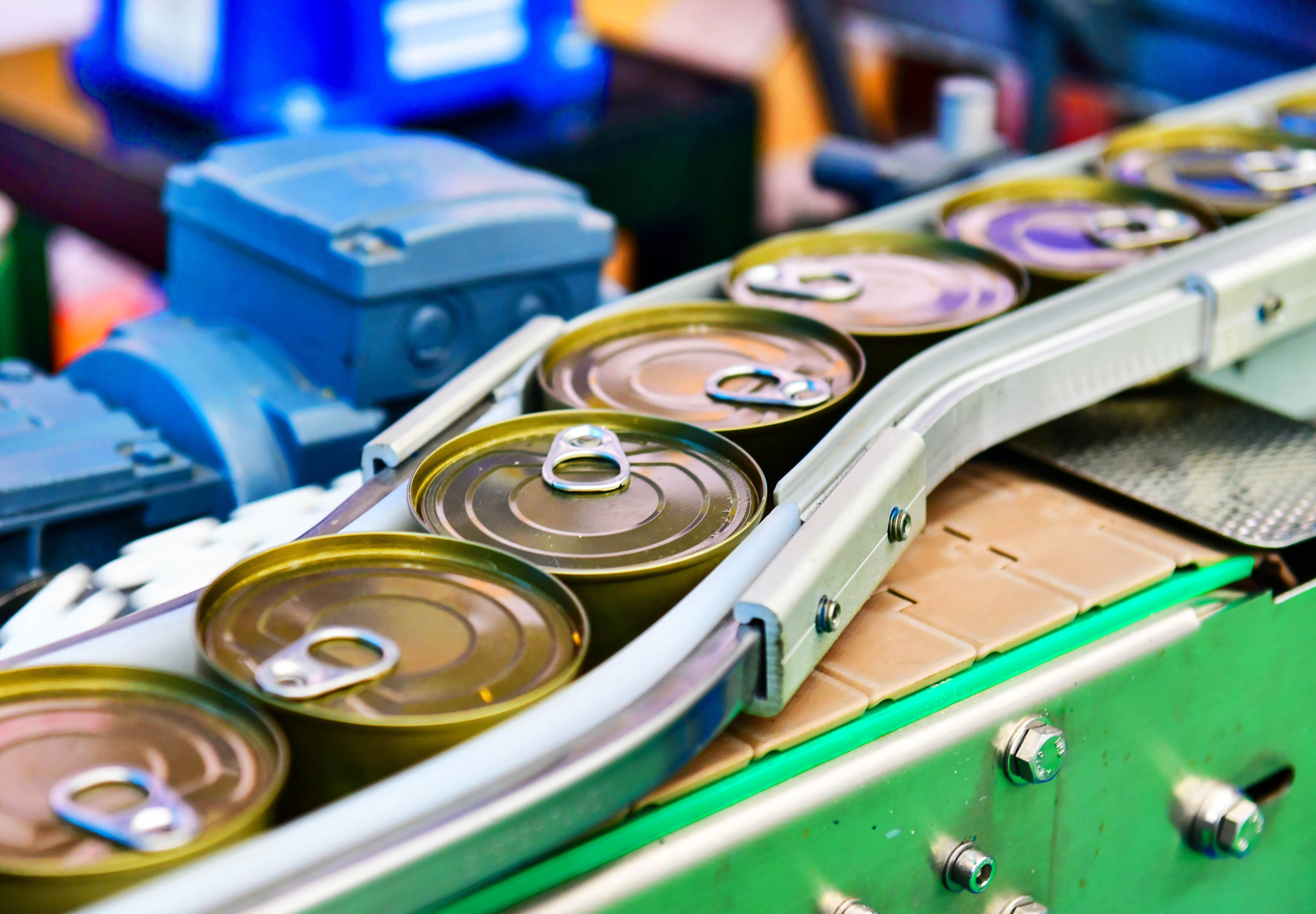 Closeup of Cans on a Conveyor